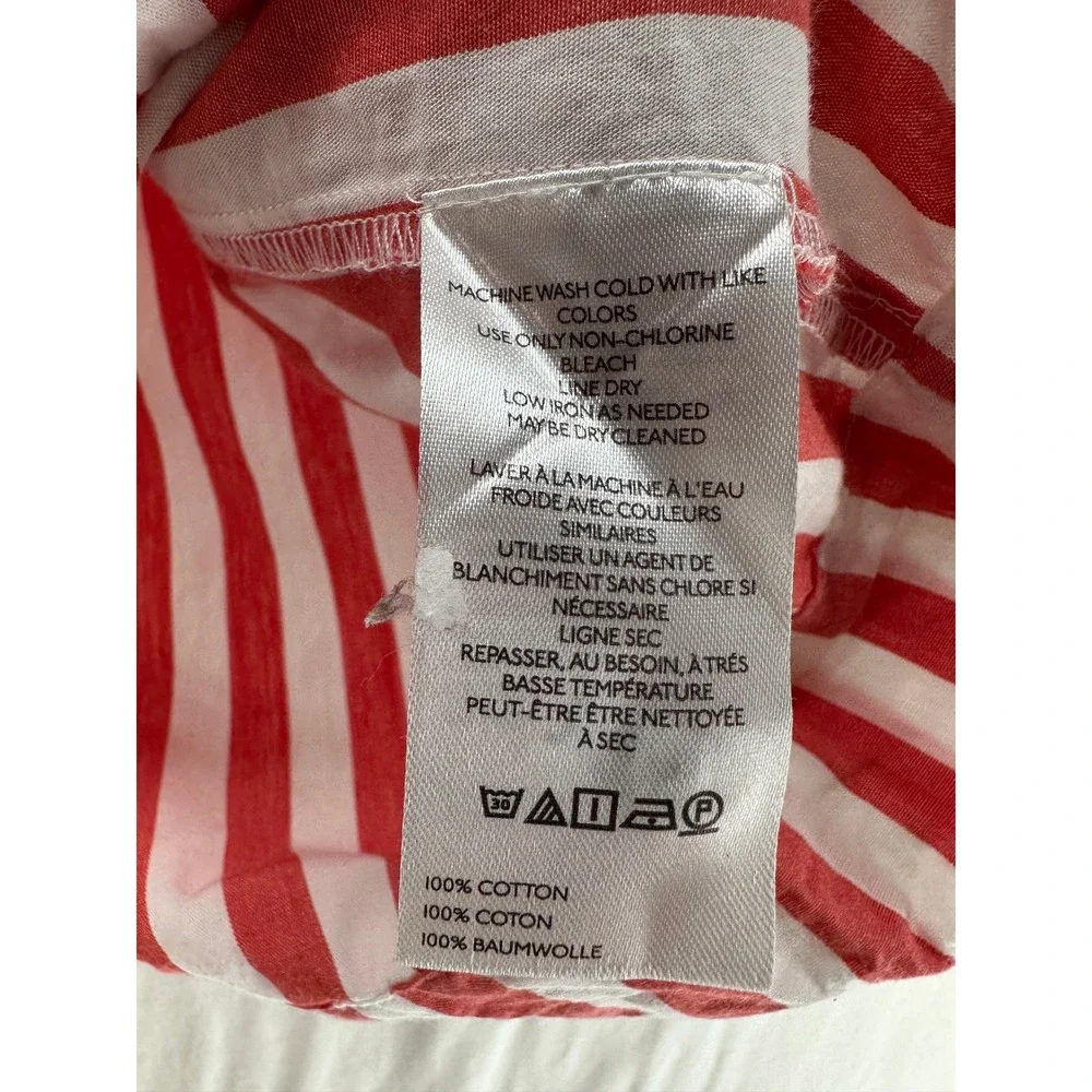 Anthropologie Red White Striped Puff Sleeve Cotton Blouse Top Shirt Boho Medium